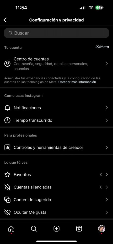 Configuración y privacidad de Instagram